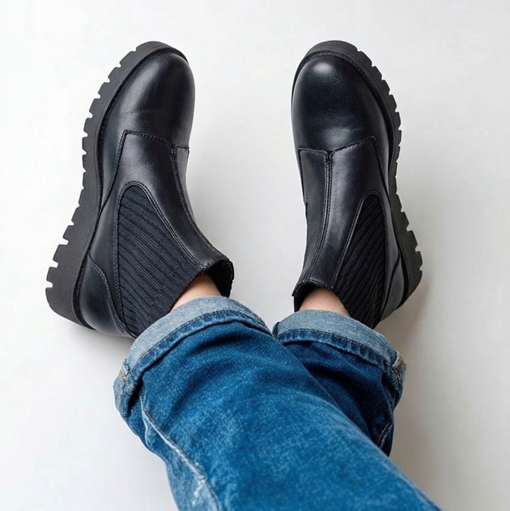 Anne Klein Black Ribbed Ankle Booties